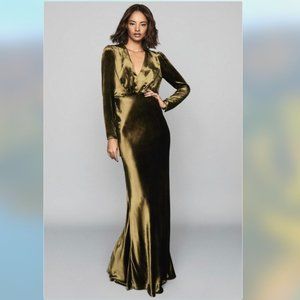 Reiss Klara Khaki Green Velvet Maxi Dress US8/UK12